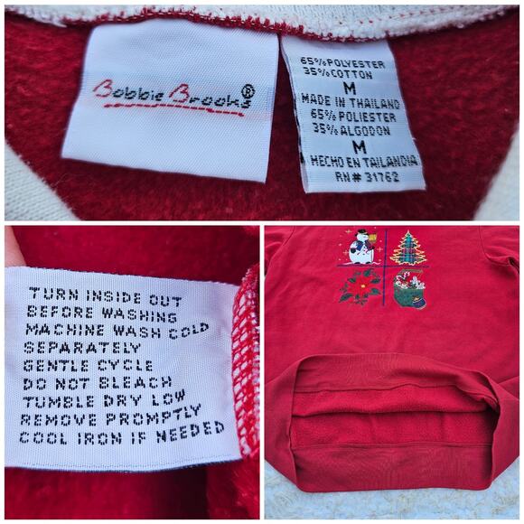 Red Christmas Collared Sweatshirt Size M Snowman Plaid Tree Poinsettia Holiday - Picture 5 of 12